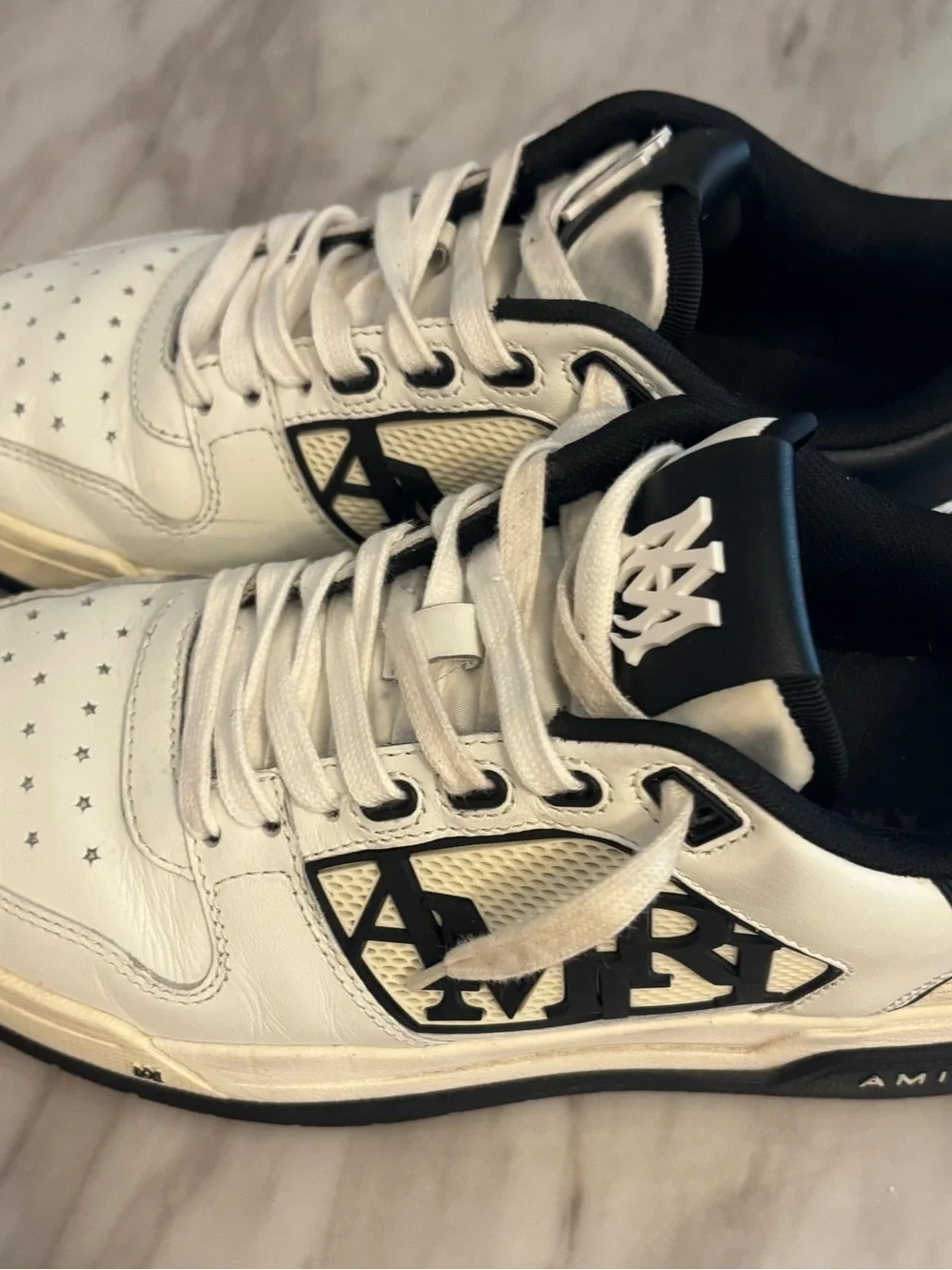 AMIRI Leather Low-Top Sneakers in White/Black
